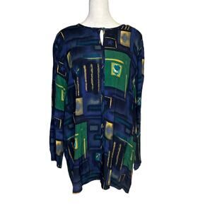 Saint Germain Paris vintage blue green & yellow tunic top size L